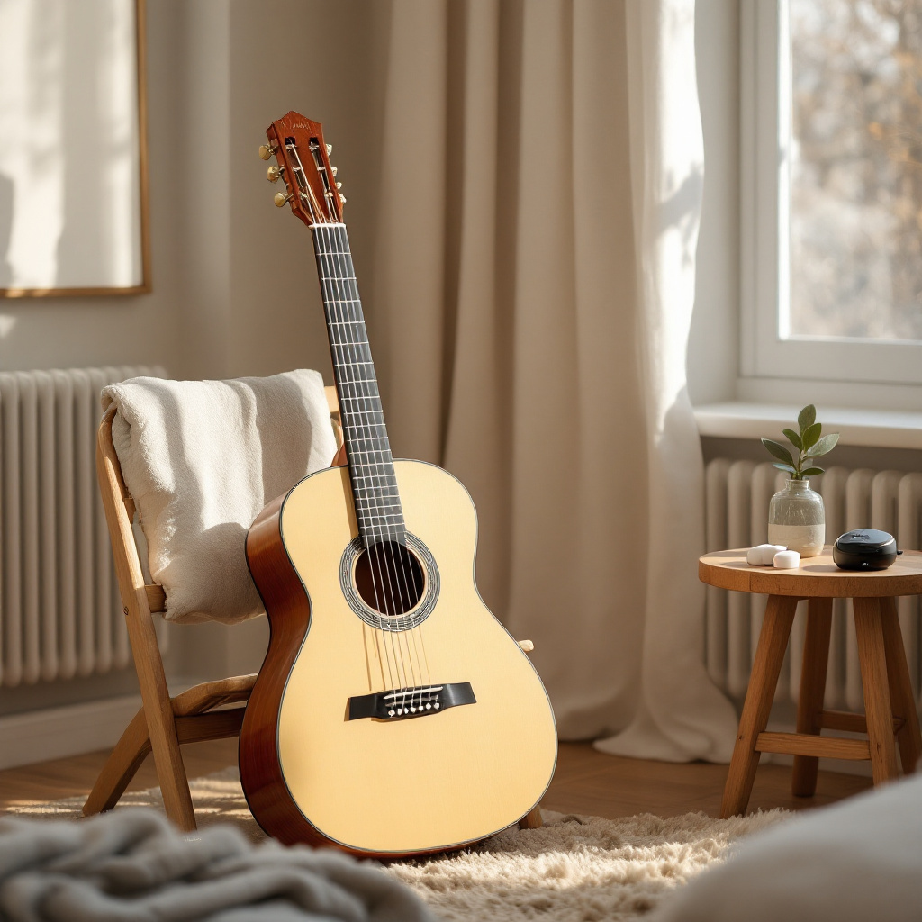 Akustikgitarre mit Notenständer – Gitarre lernen als erwachsener Anfänger zuhause