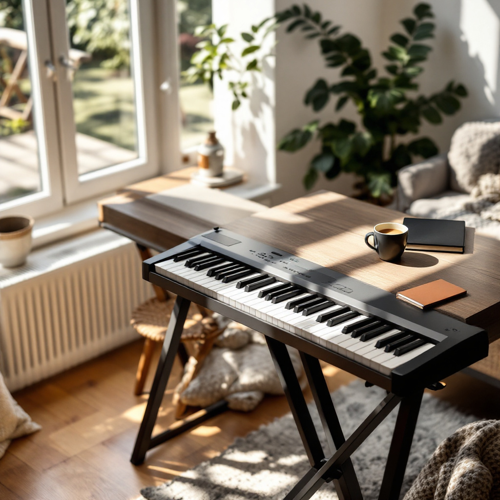 Digitalpiano im Wohnzimmer zum Klavier lernen ohne Noten für Einsteiger