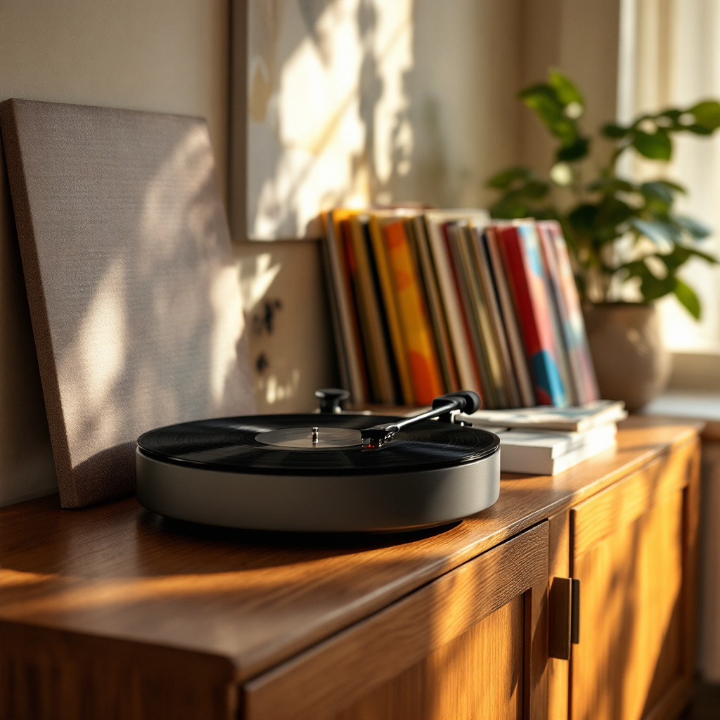 Warum werden Vinyl Schallplatten wieder beliebt – Plattenspieler mit Schallplatten im Wohnzimmer